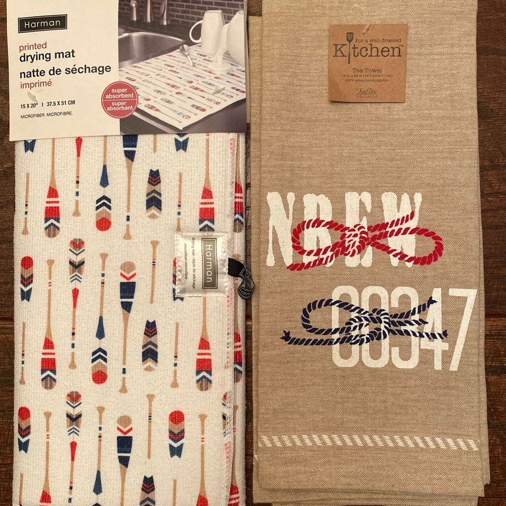 Oars & Paddle Dish Drying Mat & Rowing Kitchen Tea Towels Set, Nautical Ropes - Picture 3 of 15